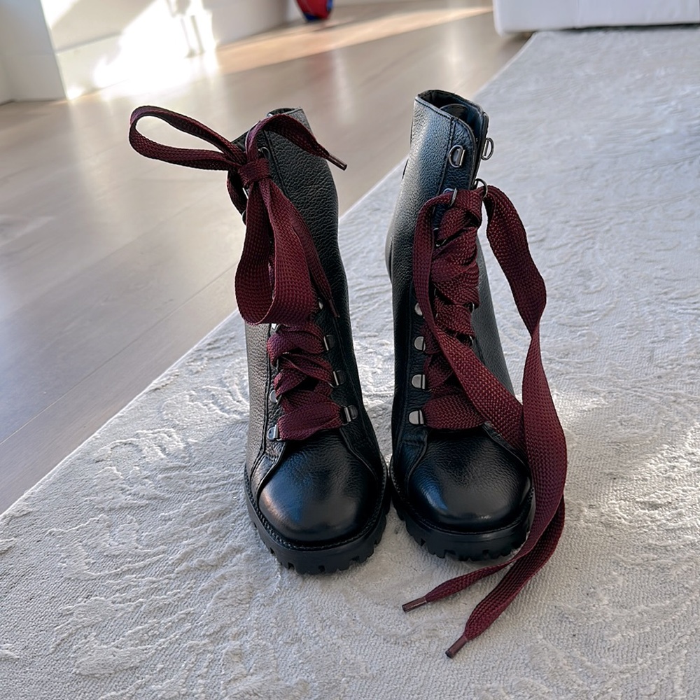SCHUTZ Black faux leather lace up boots